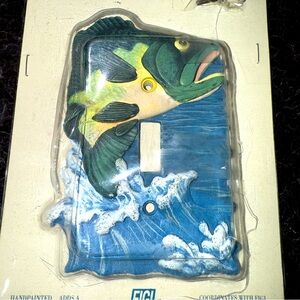 Vtg 1997 Figi Fish Fishing Lightswitch Cover 3D Hand Painted Big Mouth Bass Core